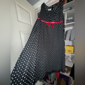 Bonnie Jean Black and White Polka Dot Dress with Red Accent